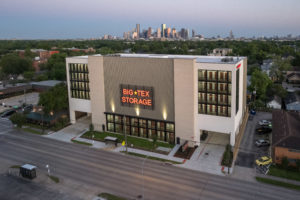 Big Tex Self Storage drone photo of the front of the facility